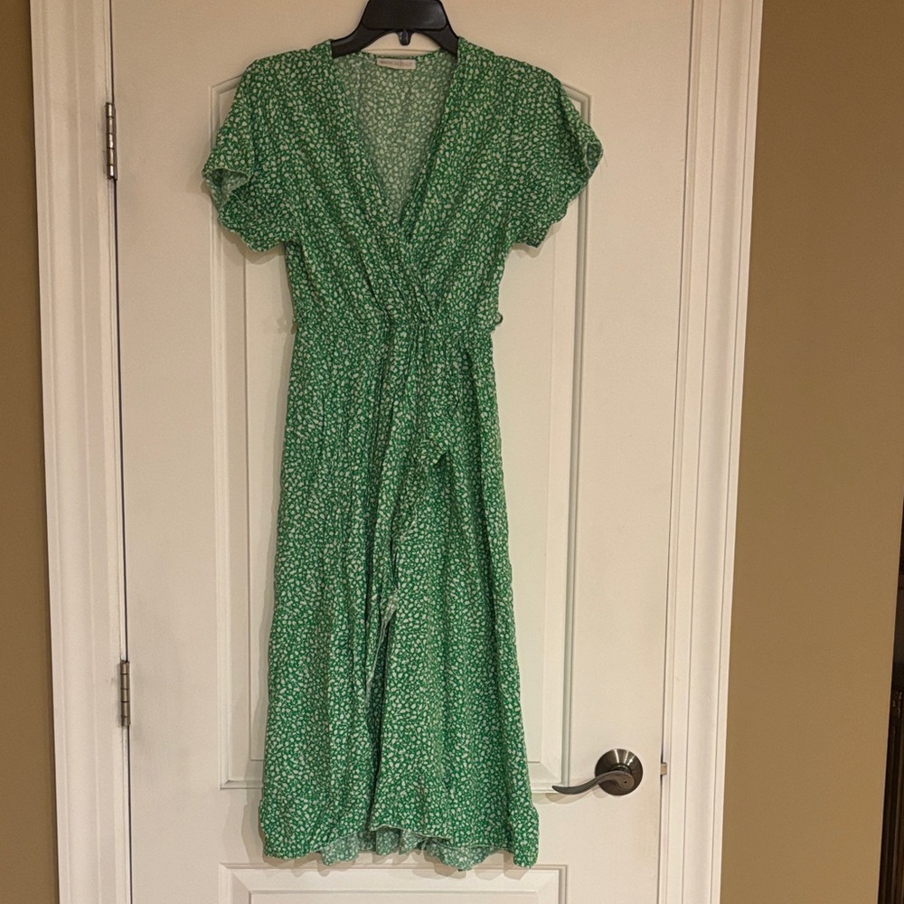Green Floral Wrap Dress Made in Italy Small